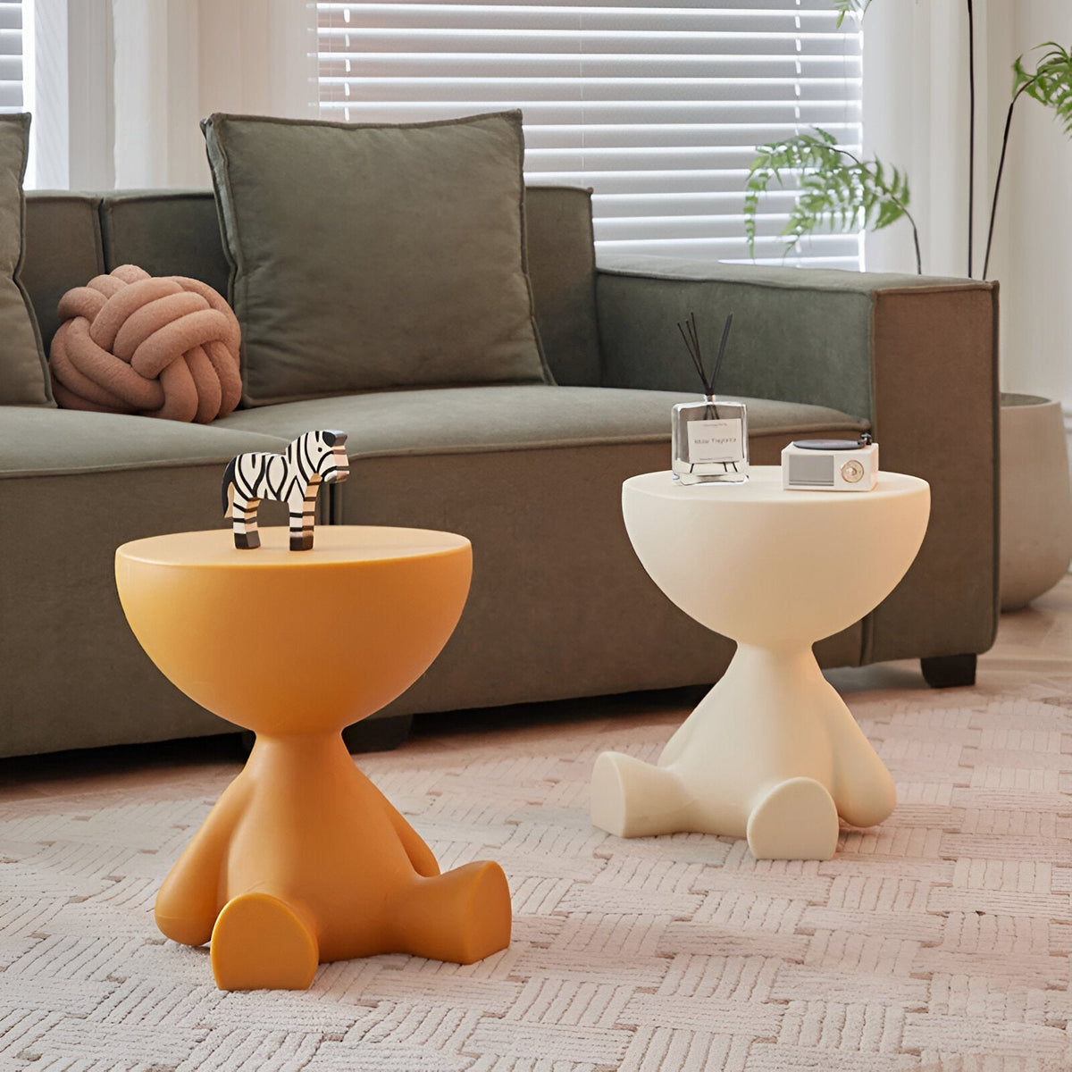 Round Side Table Plastic 37x41cm Compact Coffee Table Living Room Modern Scandinavian Design Black White | Sansoti