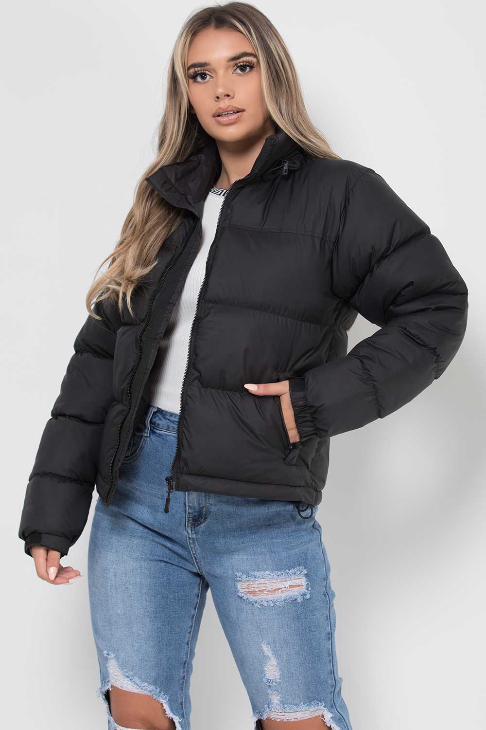 Quilted Women's Jacket with Hood and Zipper - Long Puffer Winter Jacket, Warm and Windproof for Women, Black | Sansoti