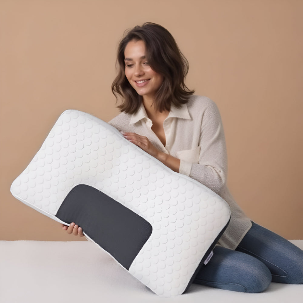 Orthopedisch Nekssteunkussen 48×74cm Ergonomisch Gevormd Memory Foam voor Rug- en Zijslapers Wit-Grijs | Sansoti