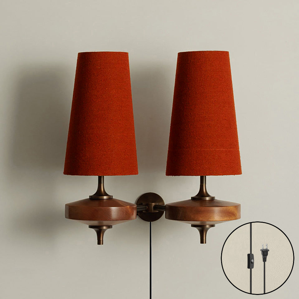 Applique Murale Design avec Prise en Bois et Laiton – Éclairage Naturel avec Abat-jour en Tissu 1 ou 2 Points Lumineux | Restfield