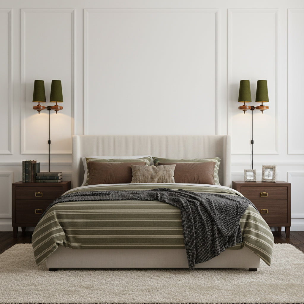 Applique Murale Design avec Prise en Bois et Laiton – Éclairage Naturel avec Abat-jour en Tissu 1 ou 2 Points Lumineux | Restfield