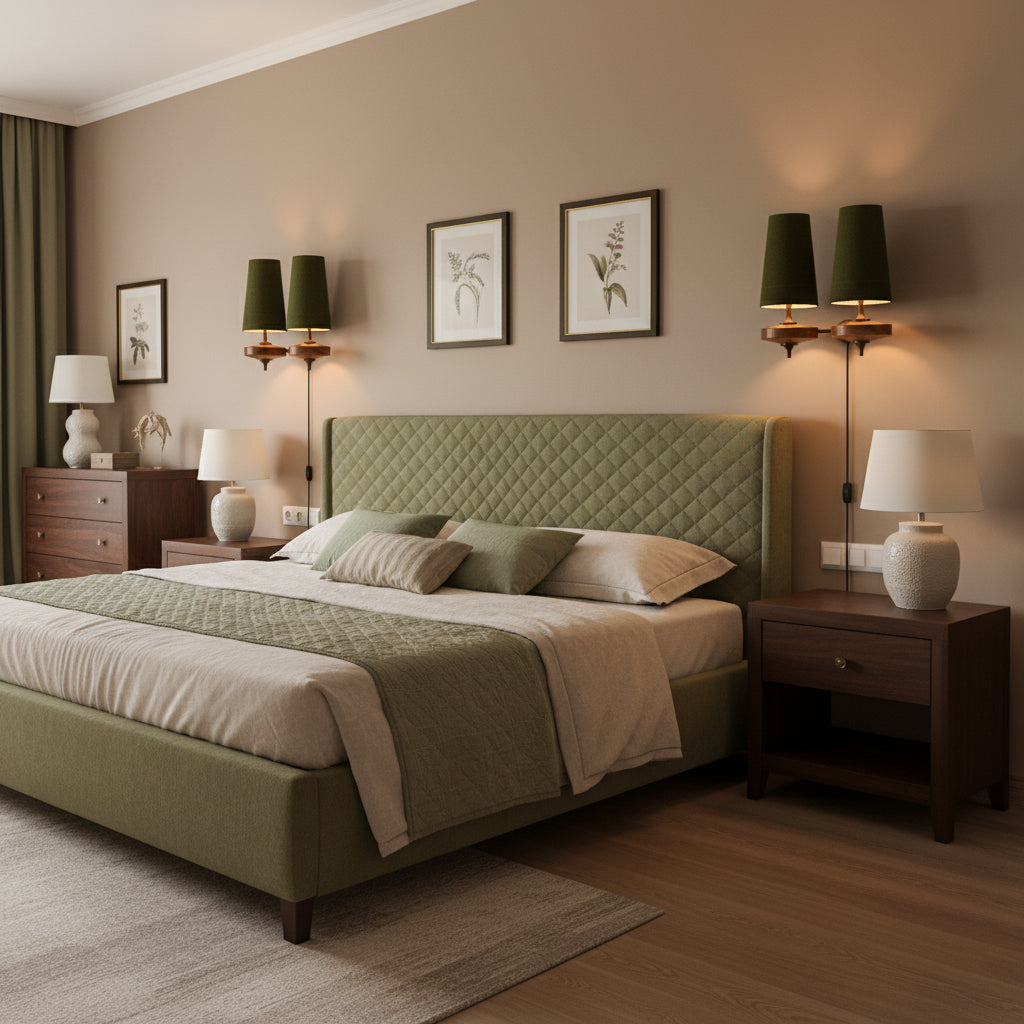 Applique Murale Design avec Prise en Bois et Laiton – Éclairage Naturel avec Abat-jour en Tissu 1 ou 2 Points Lumineux | Restfield