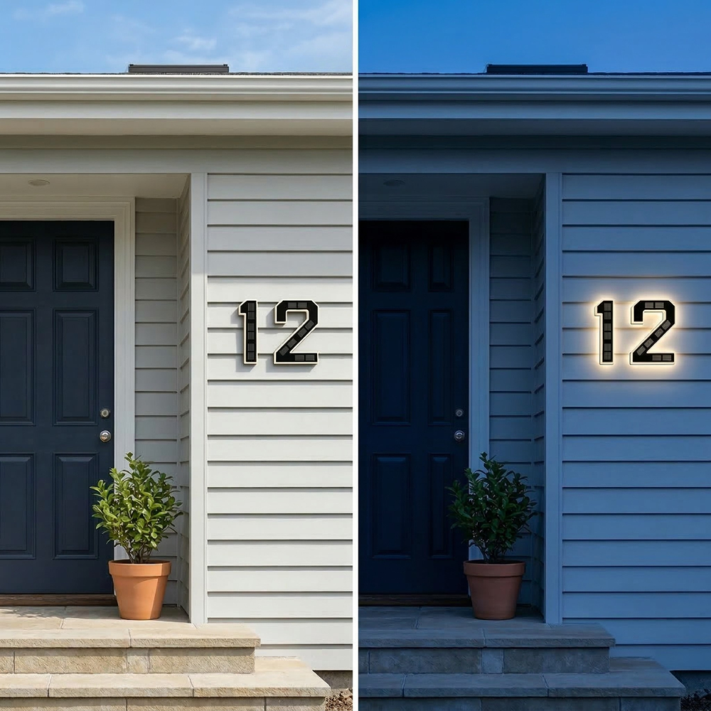 Verlicht Huisnummerbord op Zonne-energie met Automatische LED-Verlichting bij Schemering | Sansoti