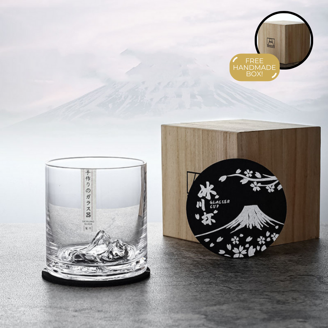 Japans Whiskeyglas met IJsberg Reliëf 300ml Hittebestendig Glas Handgemaakt Tumbler voor Whisky en Cocktails Premium Drinkglas in Houten Geschenkdoos Scandinavische Barware | Sansoti