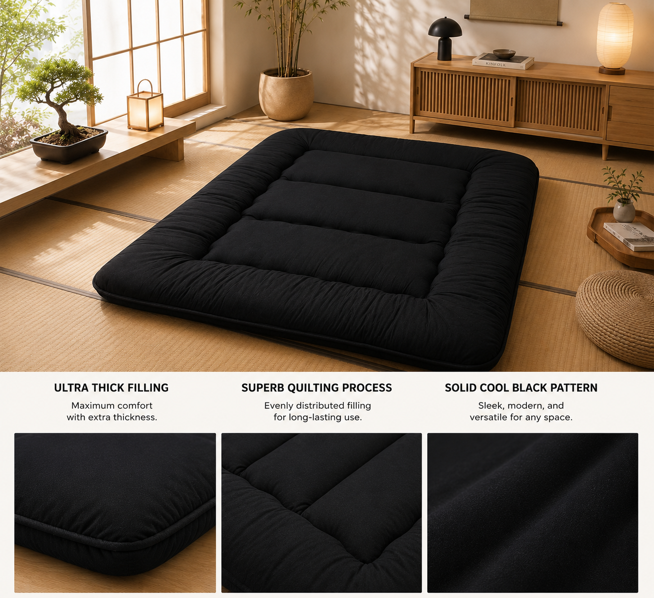 Opvouwbaar Futonmatras 10cm Dik Japanse Slaapmat Volwassenen Kinderen Tatami Yogamat Reisbed Gastenkamer | Sansoti