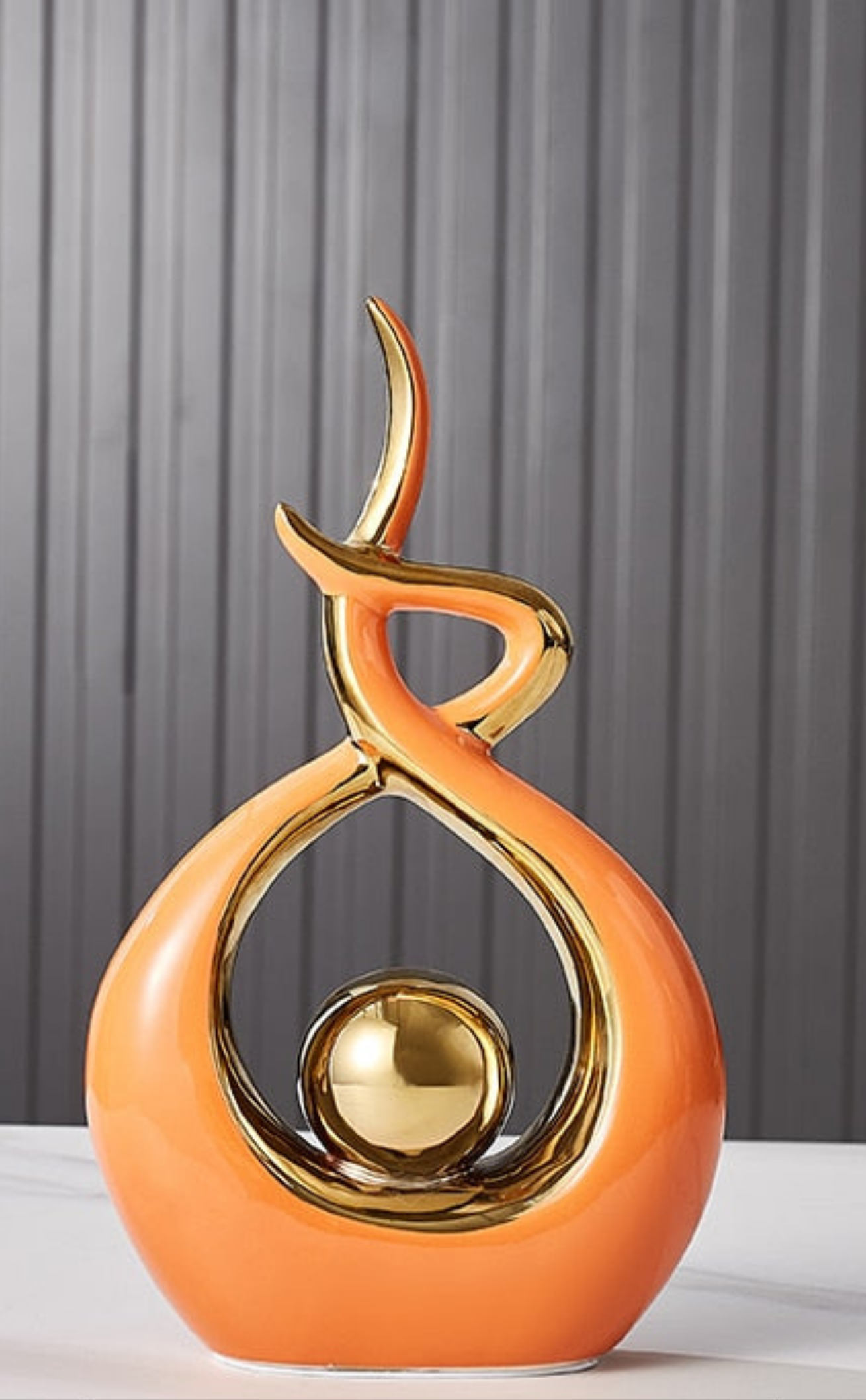 Decoratieve Sculptuur Keramiek Goud Groen Abstract 31cm Woonkamer Tafel Beeld Modern Kunstobject Interieur Decoratie | Sansoti