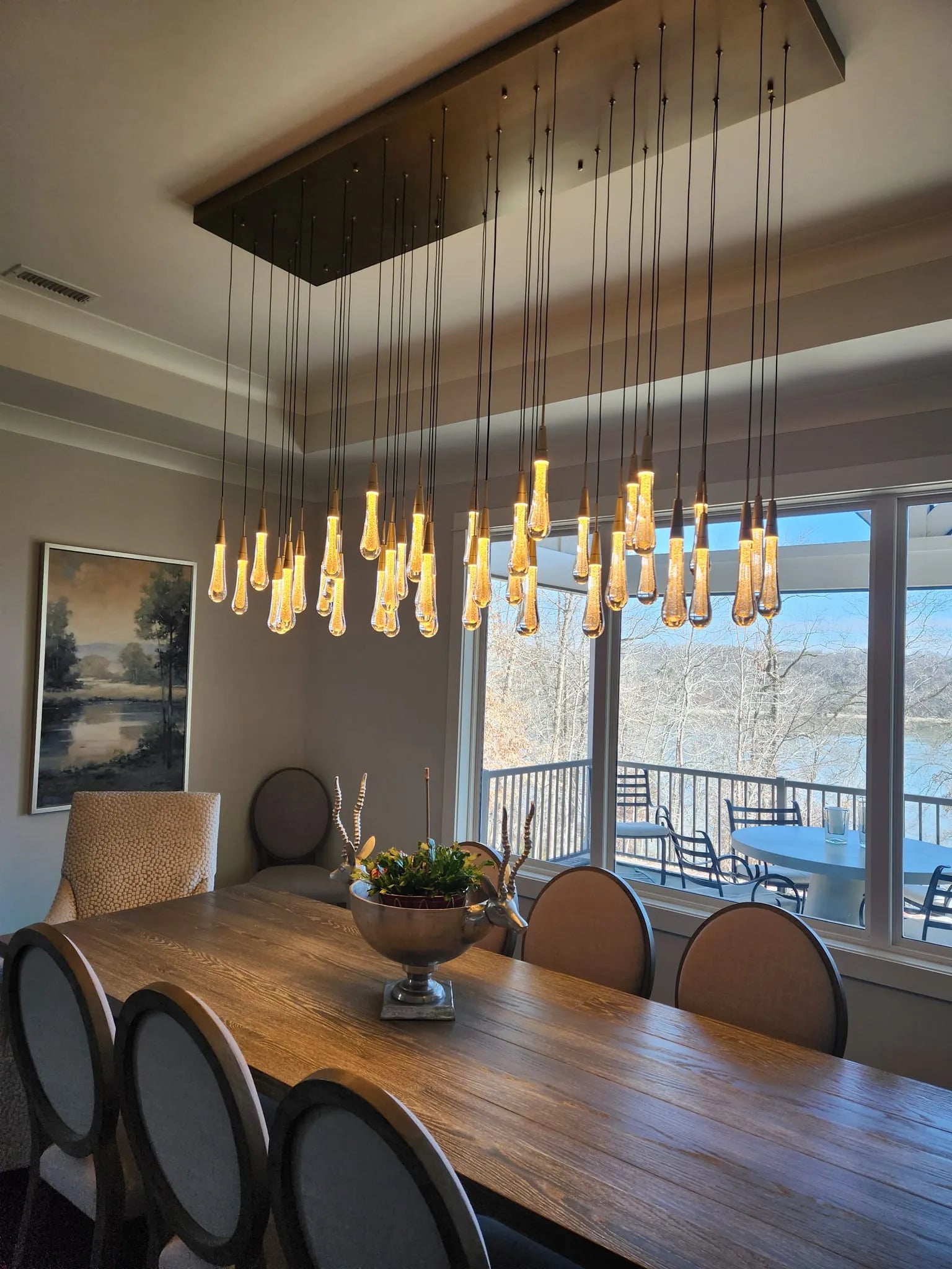 Lustre linéaire à LED, dimmable, réglable, en verre, suspension, 6 dimensions, laiton, bronze, nickel, pour salle à manger et salon | Sansoti