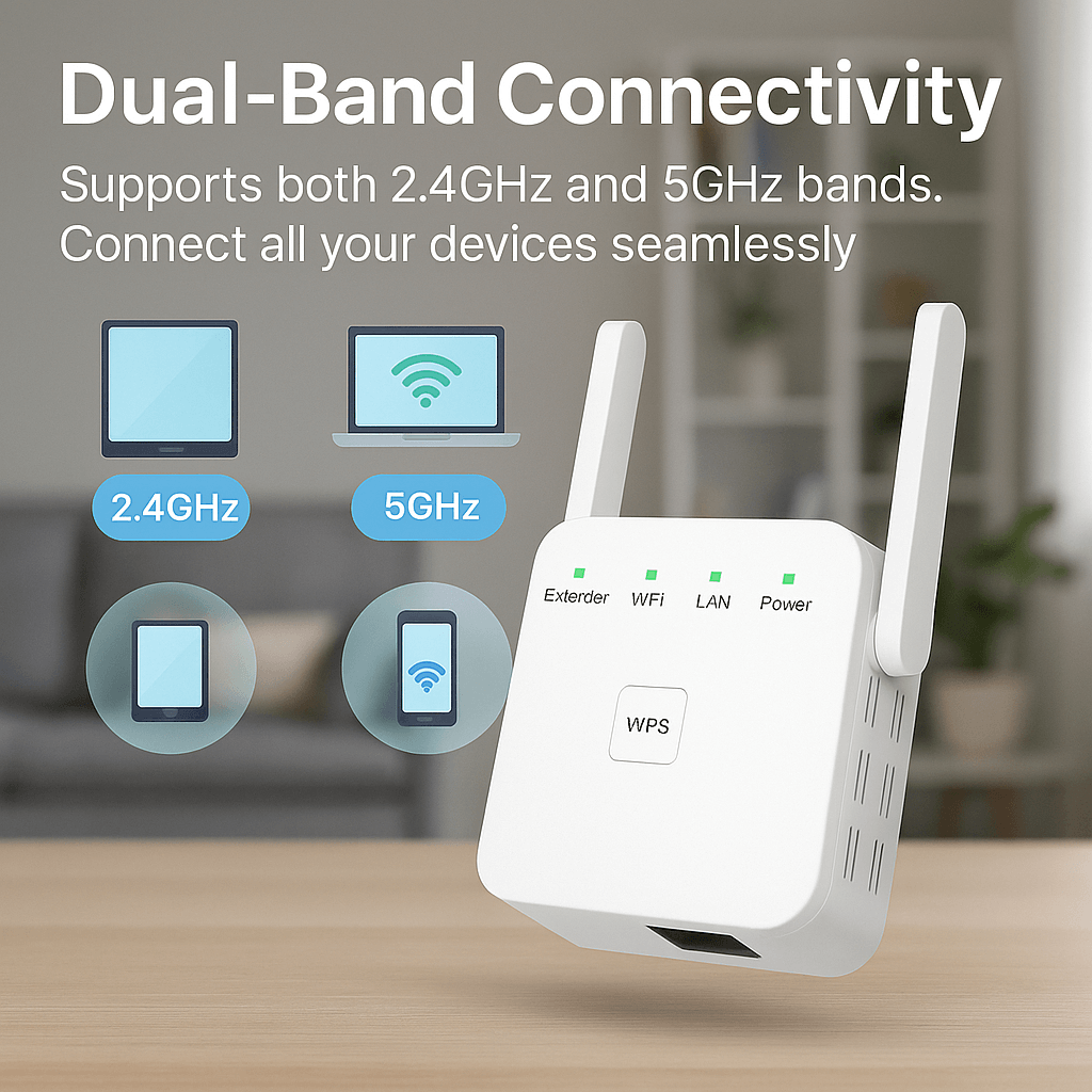 Draadloze Signaalversterker Dual-Band WiFi Bereikuitbreider voor Volledig Huisnetwerk 2.4 en 5 GHz Router | Sansoti