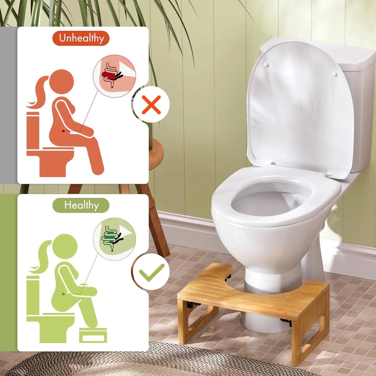 Inklapbare Bamboe Toiletsteun met Antislip Voetjes 41×27×18cm voor Stabiele Houding en Comfort | Sansoti