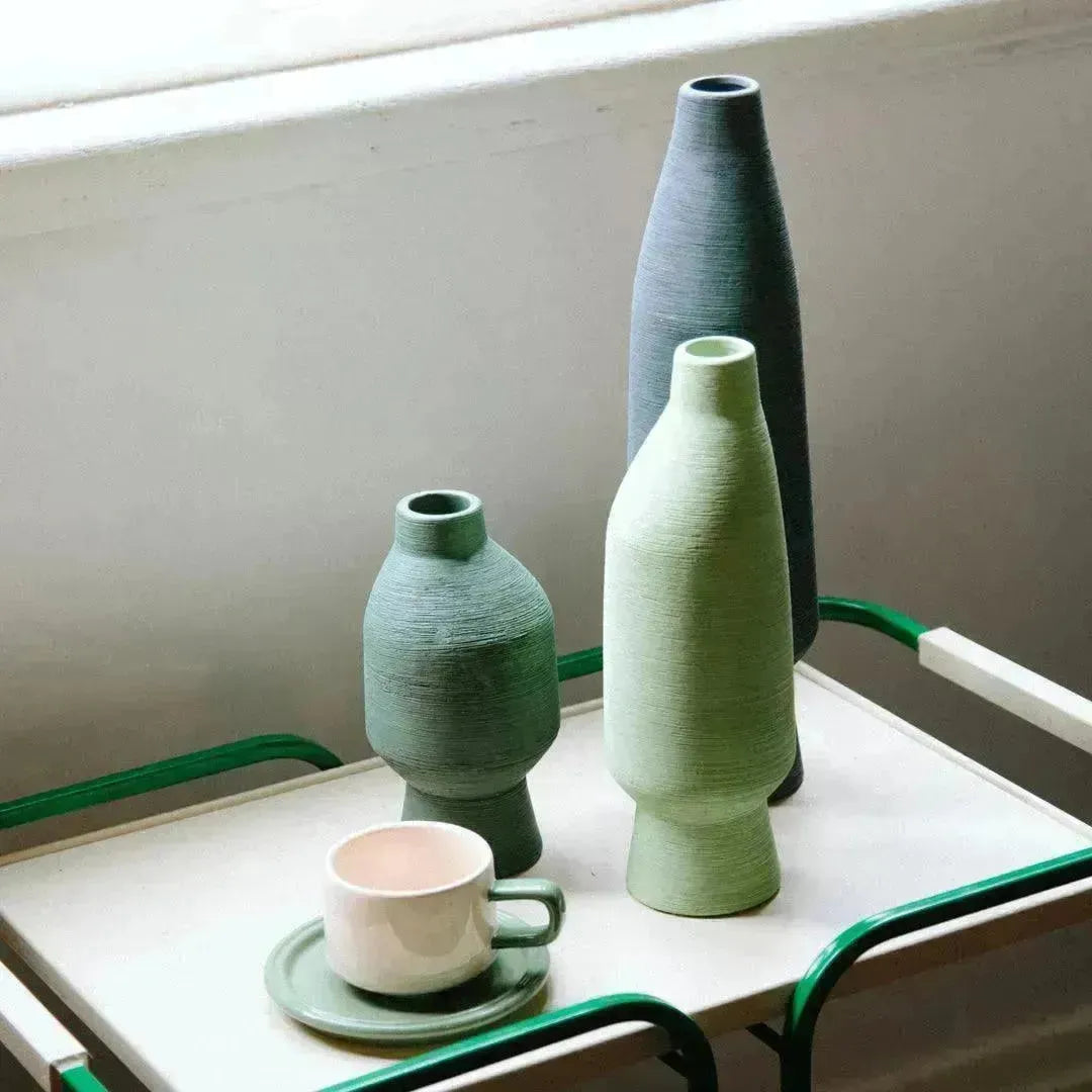 Vaas Keramiek Groen Organisch Sculptuur 20cm 30cm 40cm Woonkamer Decoratie Modern | Sansoti