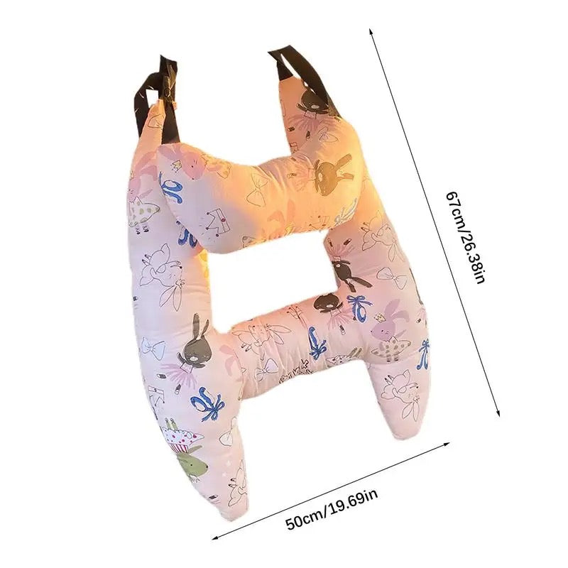 Autokussen Kind Hoofdsteun Katoenmix 67x50cm Beige Reiskussen Auto Neksteun Kinderstoel Lange Rit Comfort Slaapondersteuning | Sansoti
