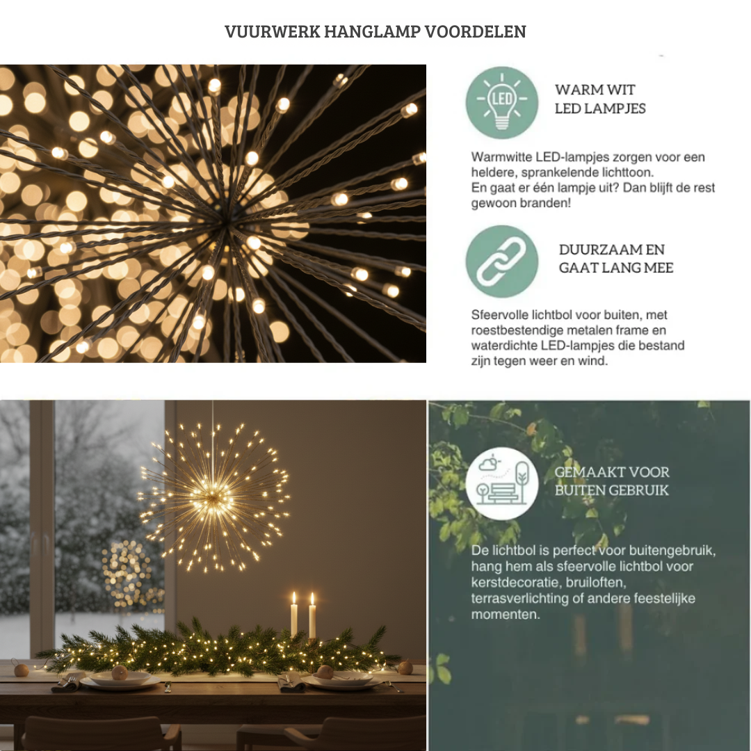 Zonne-energie Hanglamp Vuurwerkeffect Multicolor LED Tuin Terras Decoratieve Sfeerverlichting Buiten | Sansoti
