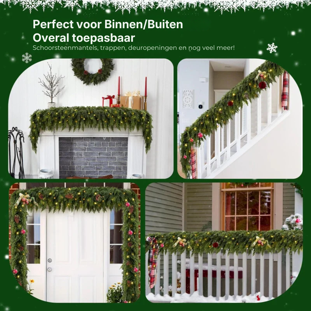 Verlichte Kerstguirlande 200cm Kunstceder Warm Wit LED Feestdecoratie Binnen Buiten Kerstversiering Slinger | Sansoti