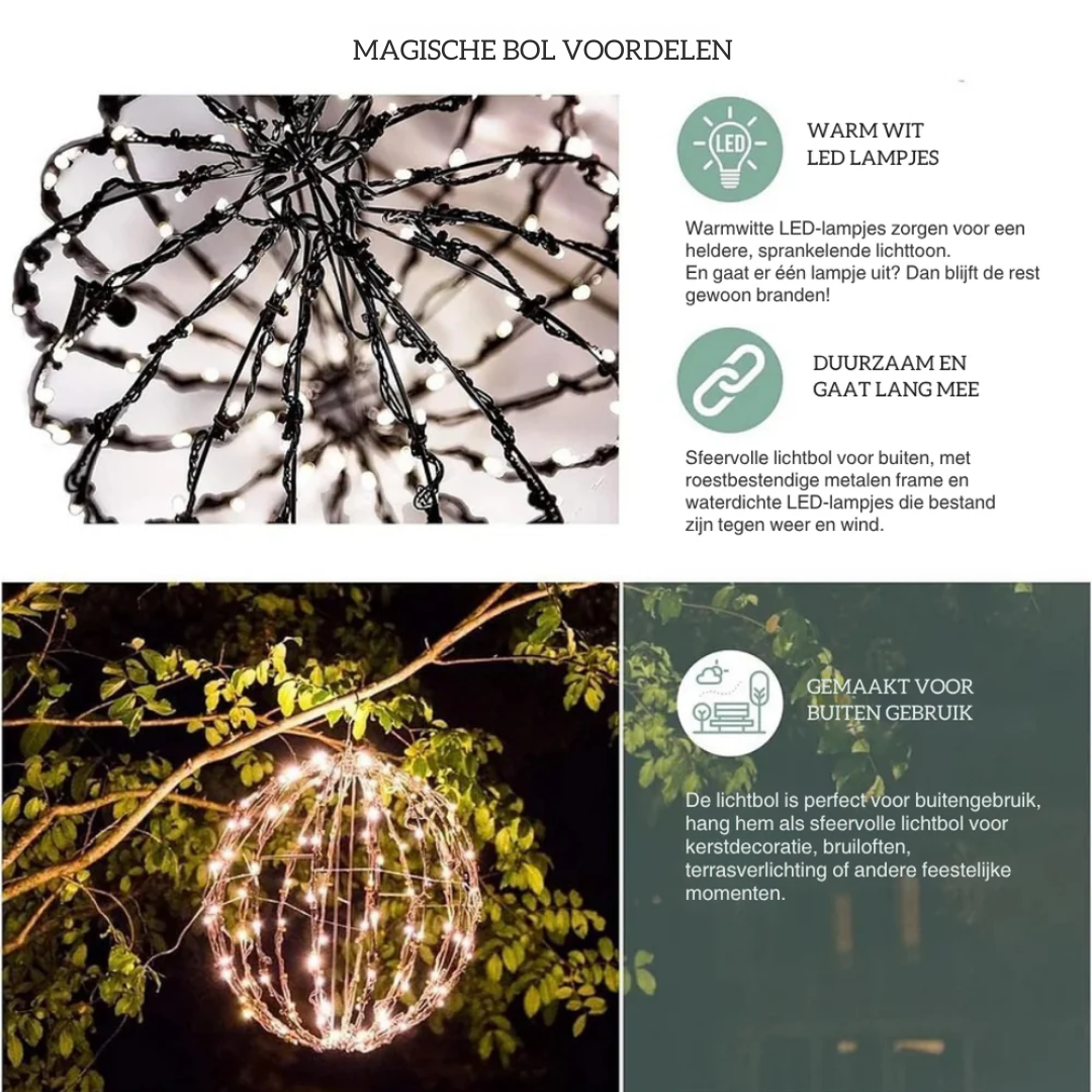 LED Ambient Light Ball Ø 30 cm Wireless Battery-Powered Metal Frame Foldable Decorative Mood Lighting Indoor Outdoor | Sansoti
