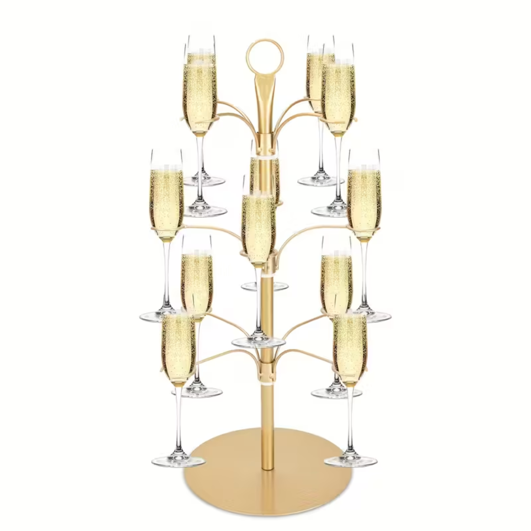 Metall-Gläserständer 63cm für 12 Gläser Champagner-Cocktail-Wein Festtafel Weihnachtsumtrunk Dekoratives Centerpiece | Sansoti