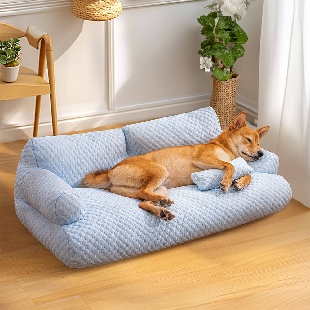 Kühlendes Hundesofa-Kissen mit Seitenlehnen – Atmungsaktive Eisseidenmatte für warme Sommertage und Komfort | Sansoti