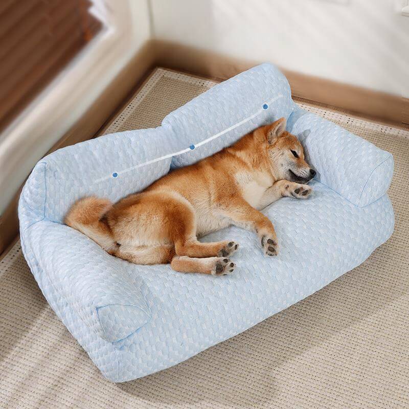 Kühlendes Hundesofa-Kissen mit Seitenlehnen – Atmungsaktive Eisseidenmatte für warme Sommertage und Komfort | Sansoti