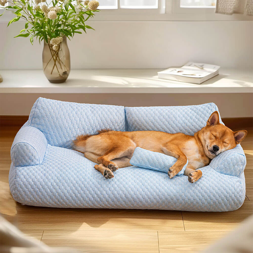 Kühlendes Hundesofa-Kissen mit Seitenlehnen – Atmungsaktive Eisseidenmatte für warme Sommertage und Komfort | Sansoti
