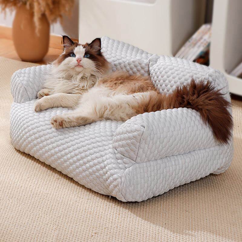 Kühlendes Hundesofa-Kissen mit Seitenlehnen – Atmungsaktive Eisseidenmatte für warme Sommertage und Komfort | Sansoti