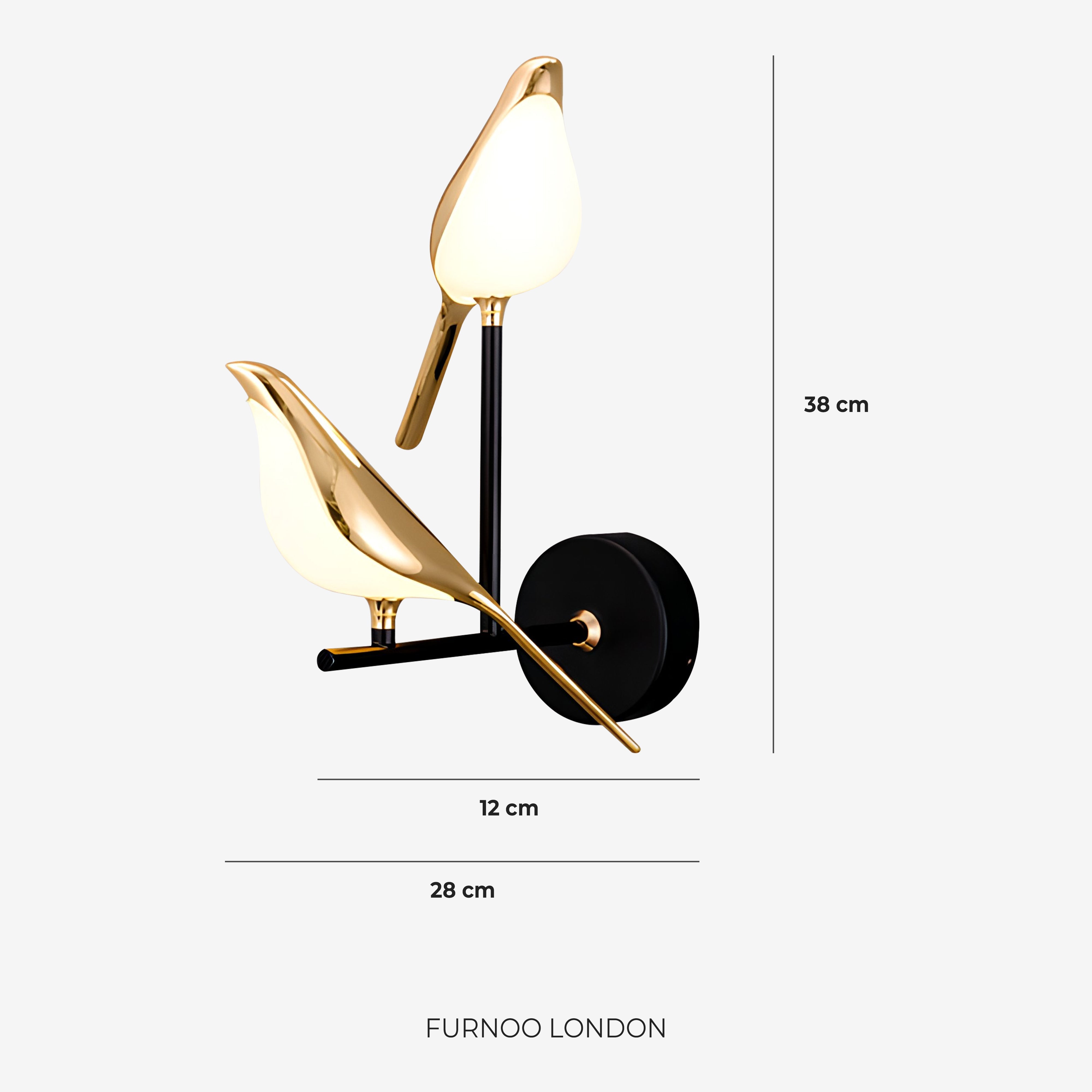 Vogel Wandlamp - Moderne Sculptuurverlichting met Natuurlijke Vormen - Matglas Diffuus Licht - Gouden Afwerking | Sansoti