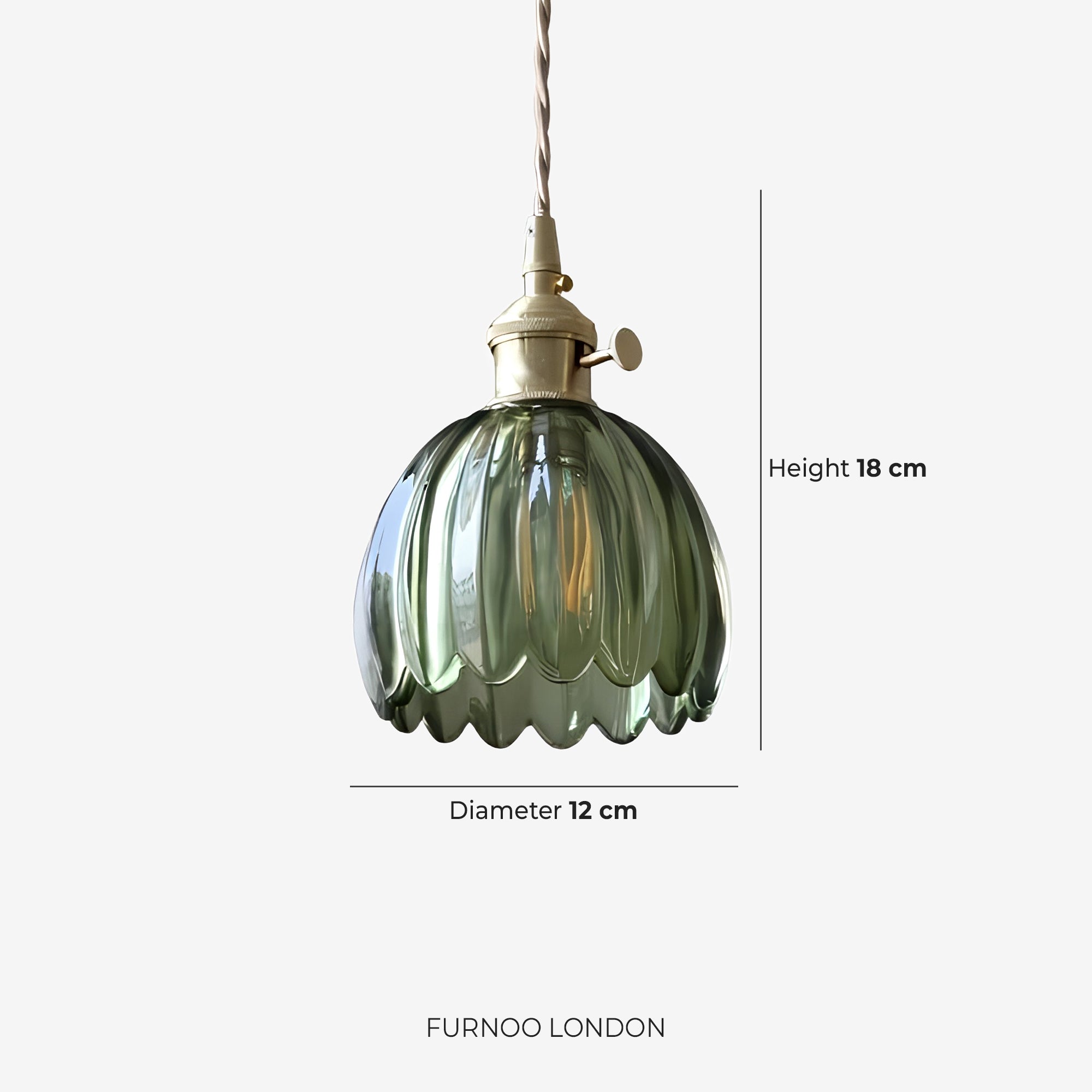 MAREN Hanglamp – Japanse Bloemvormige Glazen Lamp met Zacht Diffuus Licht – Verkrijgbaar in Groen, Transparant, Amber en Rookgrijs – Ø12cm x H18cm | Sansoti