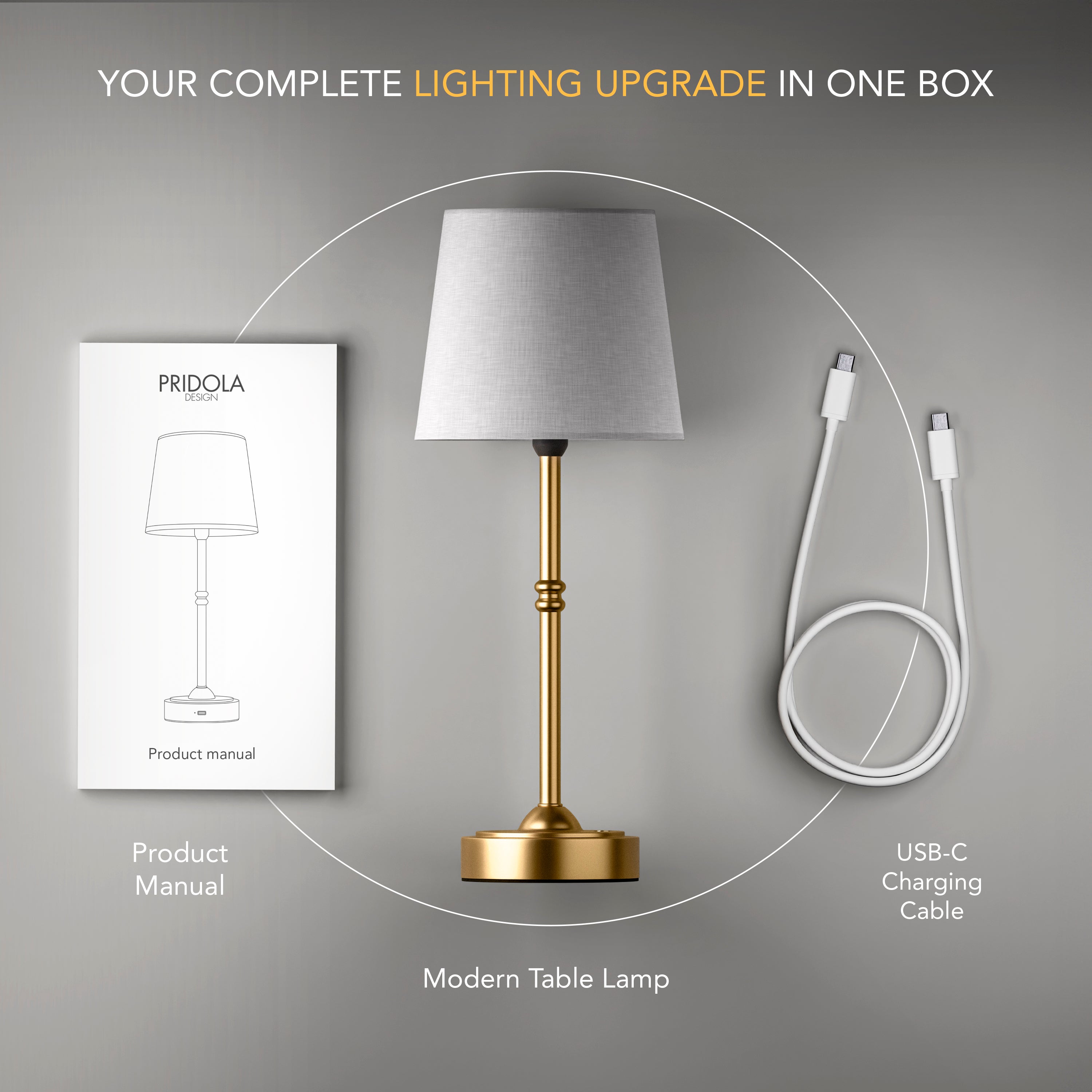 Tafellamp Oplaadbaar Draadloos Goud Wit Kap 40cm USB-C Touch Dimbaar Slaapkamer Woonkamer | Sansoti