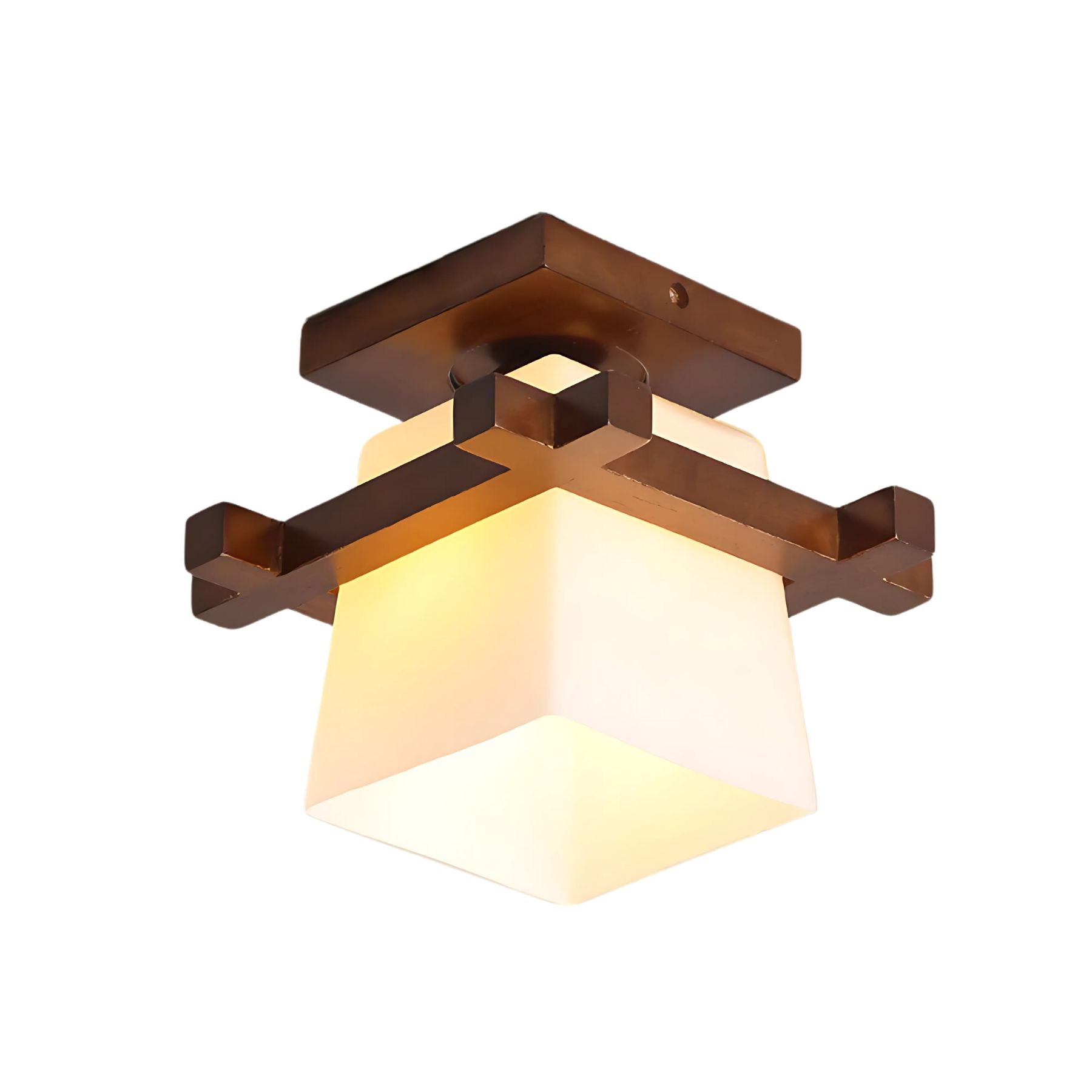 LED Deckenleuchte Holz E27 Weiß Japandi Flur Schlafzimmer Wohnzimmer 20 cm quadratische Deckenleuchte Japanischer Stil | Restfield