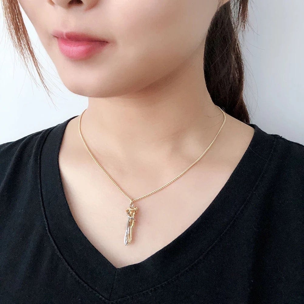 Collier pour partenaire avec pendentif enlacé, chaîne réglable de 42 cm, doré ou argenté, pour couples et amoureux | Sansoti