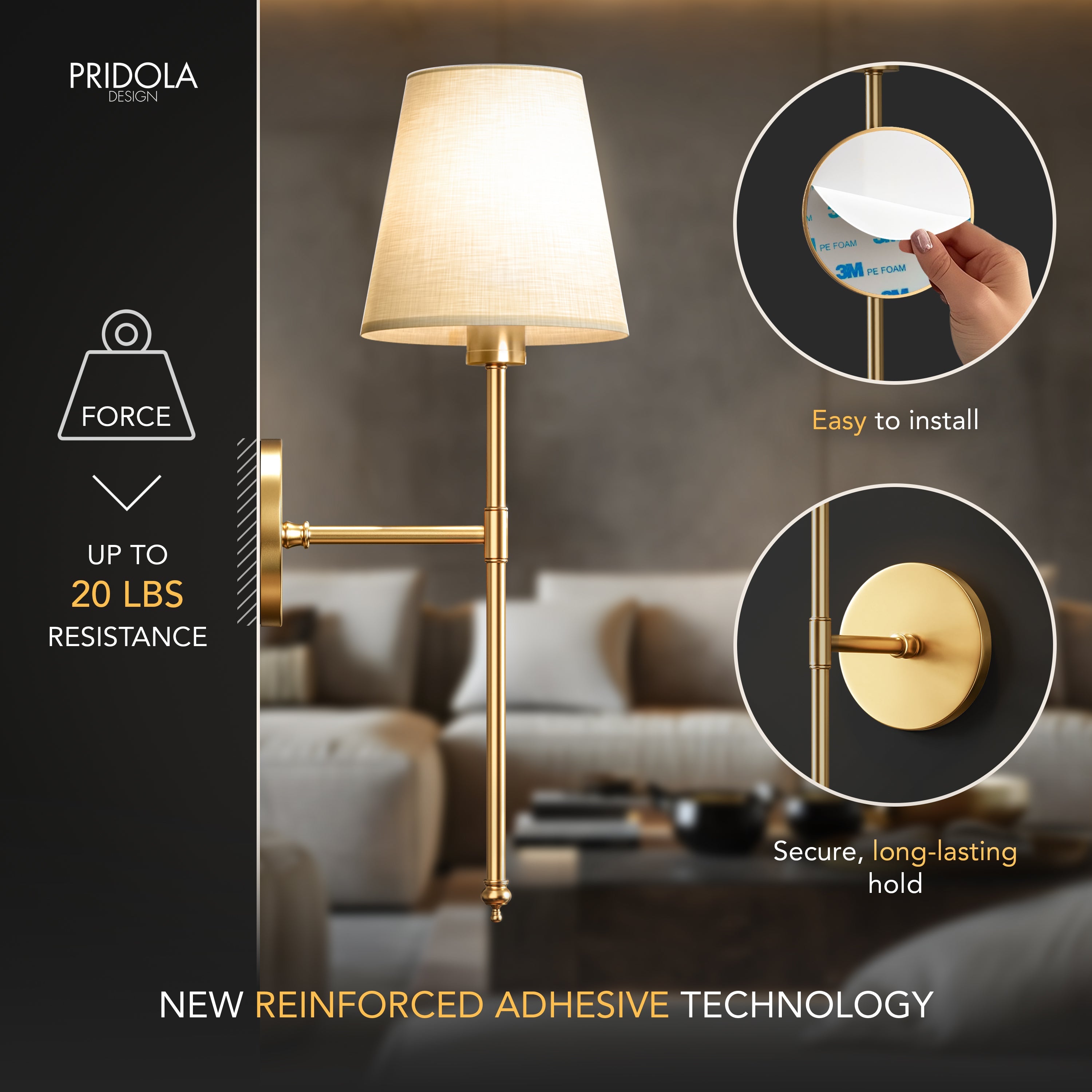 Applique murale sans perçage Sans fil 2 pièces Télécommande Dimmable Température de couleur réglable | Restfield