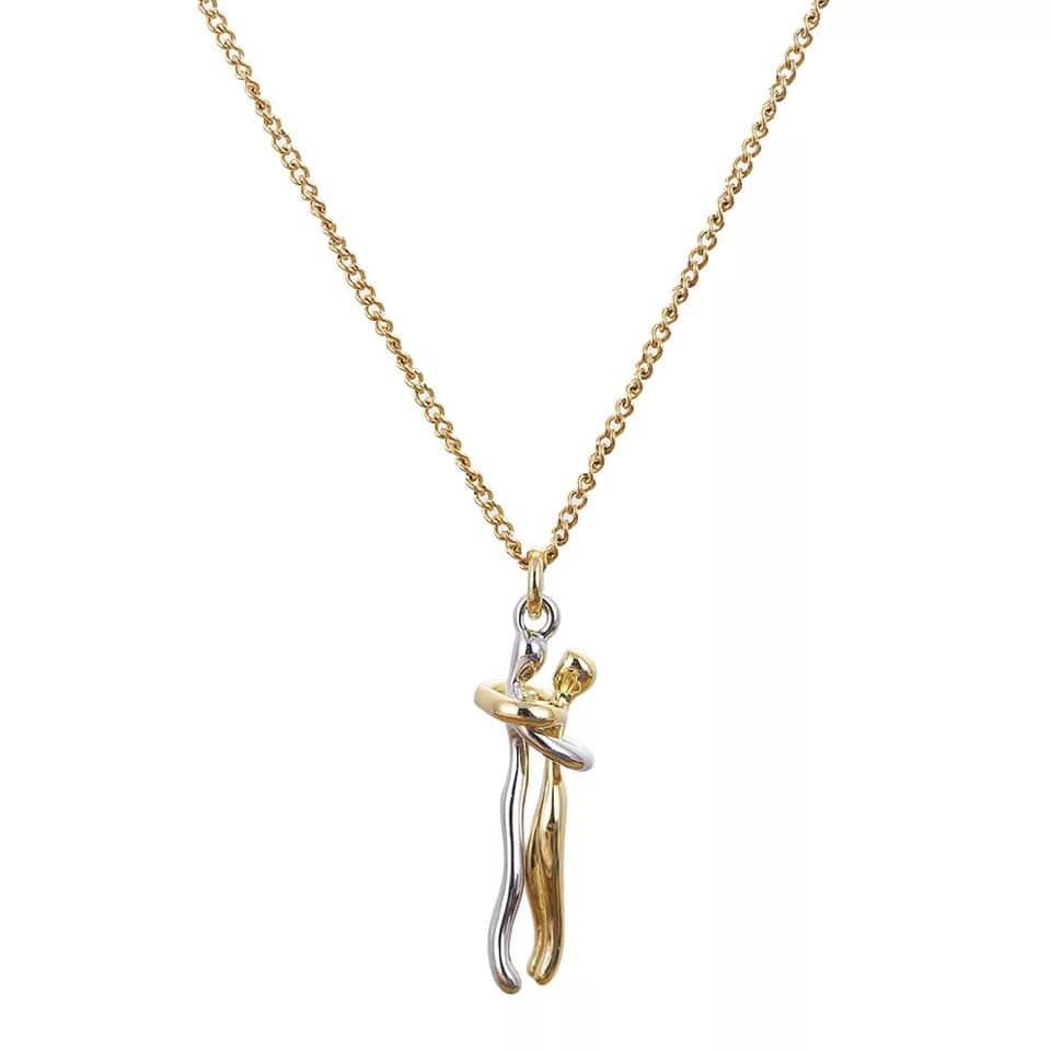 Collier pour partenaire avec pendentif enlacé, chaîne réglable de 42 cm, doré ou argenté, pour couples et amoureux | Sansoti