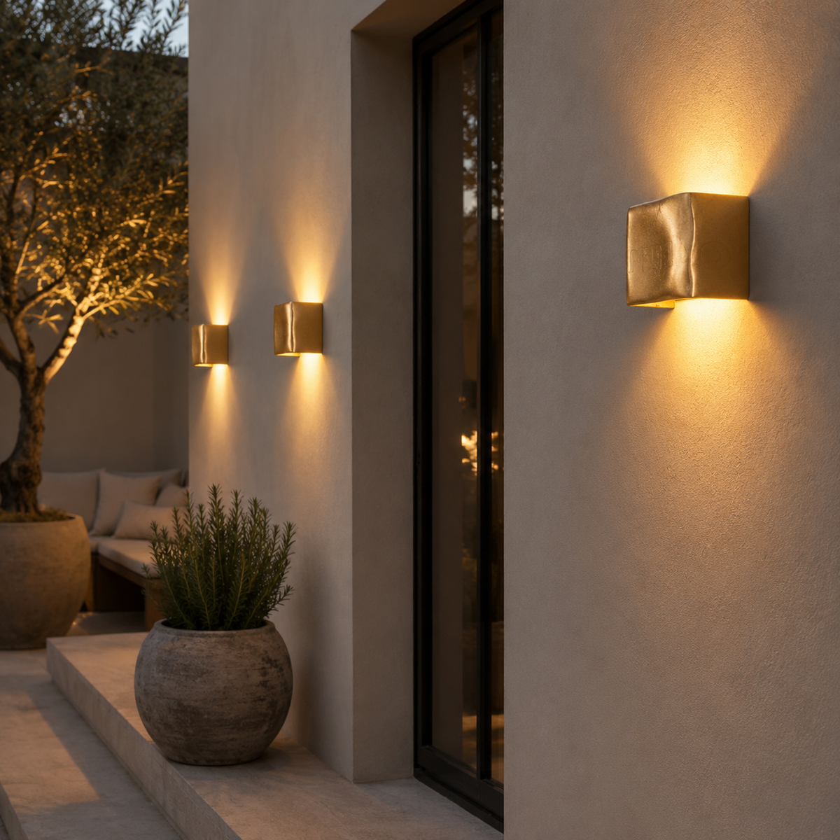 Curved Gold Aluminum Up & Down Wall Lamp, 12W LED Lighting, Indoor and Outdoor, Waterproof, Modern Design, Living Room | Sansoti