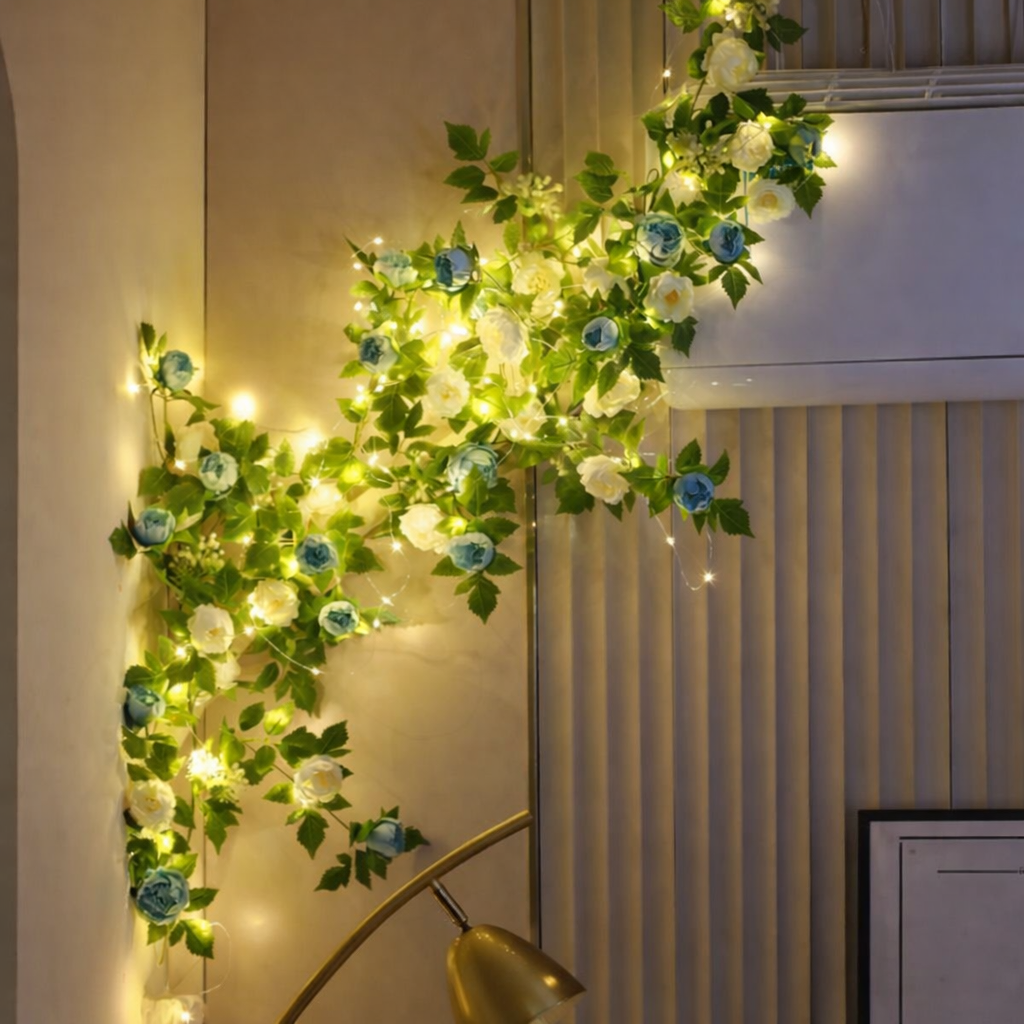 LED Light Garland with Pink Roses for Wall Decoration – 5 Meter Ambient Light | Sansoti