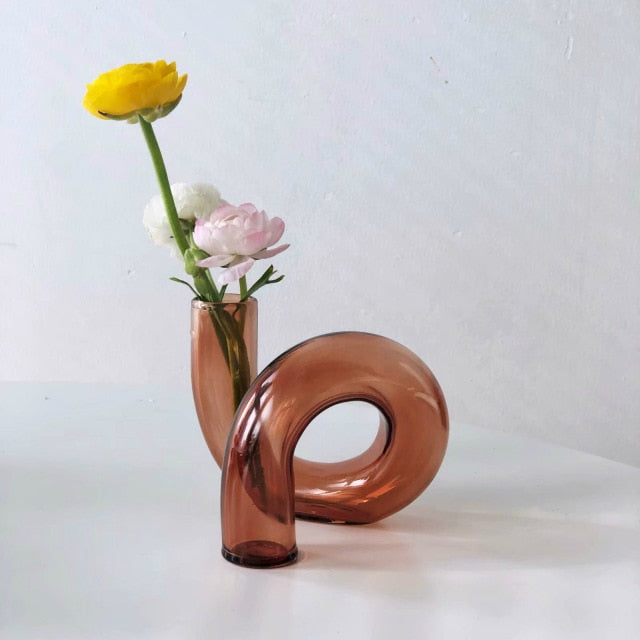 Vase Geblasenes Glas Schlaufen Design Hydroponik Borosilikat Gefärbt Dekoration Tisch | Restfield