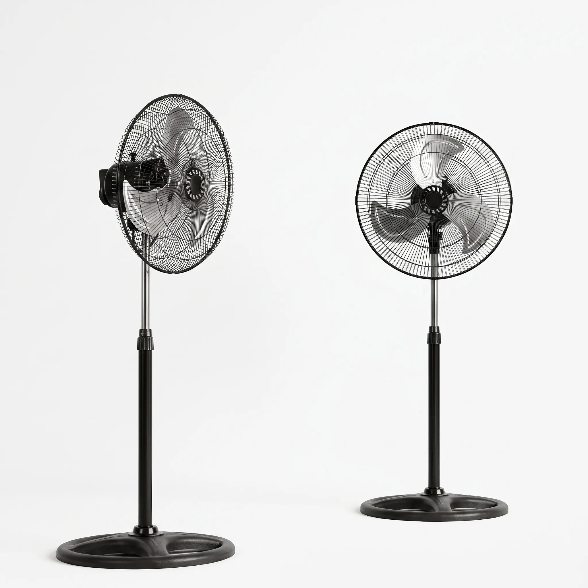Hoogteverstelbare Staande Ventilator met 3 Snelheden – 45 cm Diameter – 80W – Zwart en Zilver – Set van 2 Stuks voor Optimale Luchtcirculatie | Sansoti