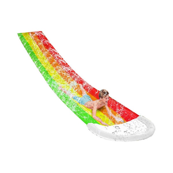 Inflatable Water Slide 488cm with Sprinkler System Rainbow Colors Summer Garden Fun Outdoor Toy for Children | Sansoti