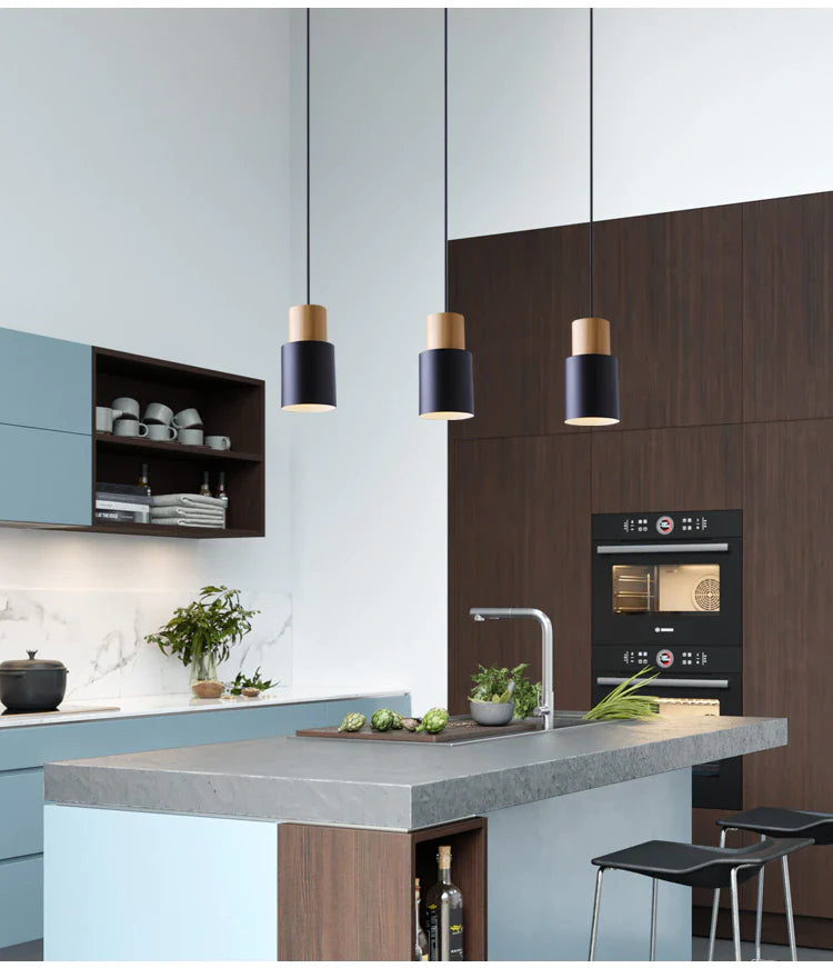 Hanglamp Cilinder IJzer Hout Geborsteld Nikkel E27 Scandinavisch Woonkamer Eetkamer | Sansoti