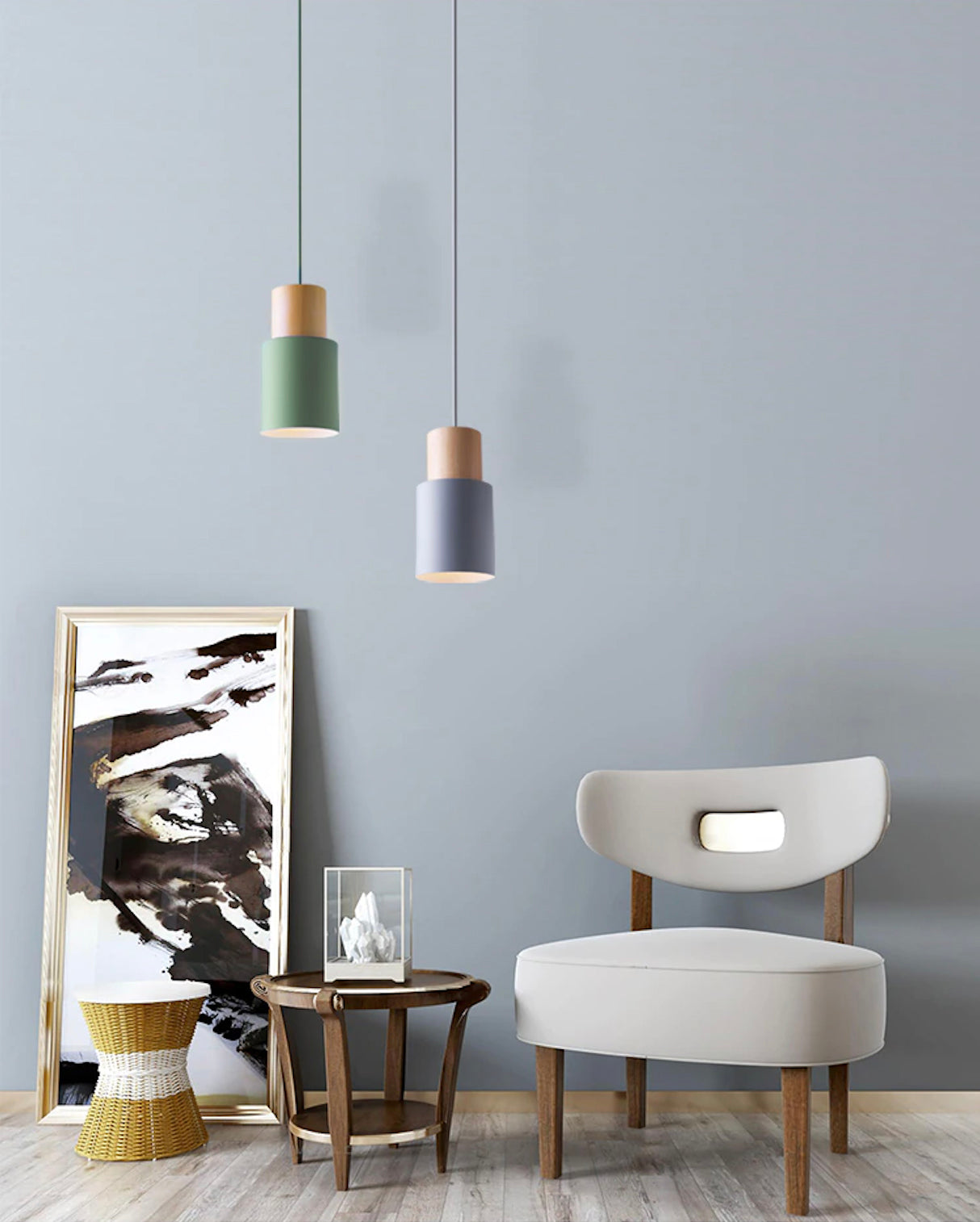 Hanglamp Cilinder IJzer Hout Geborsteld Nikkel E27 Scandinavisch Woonkamer Eetkamer | Sansoti
