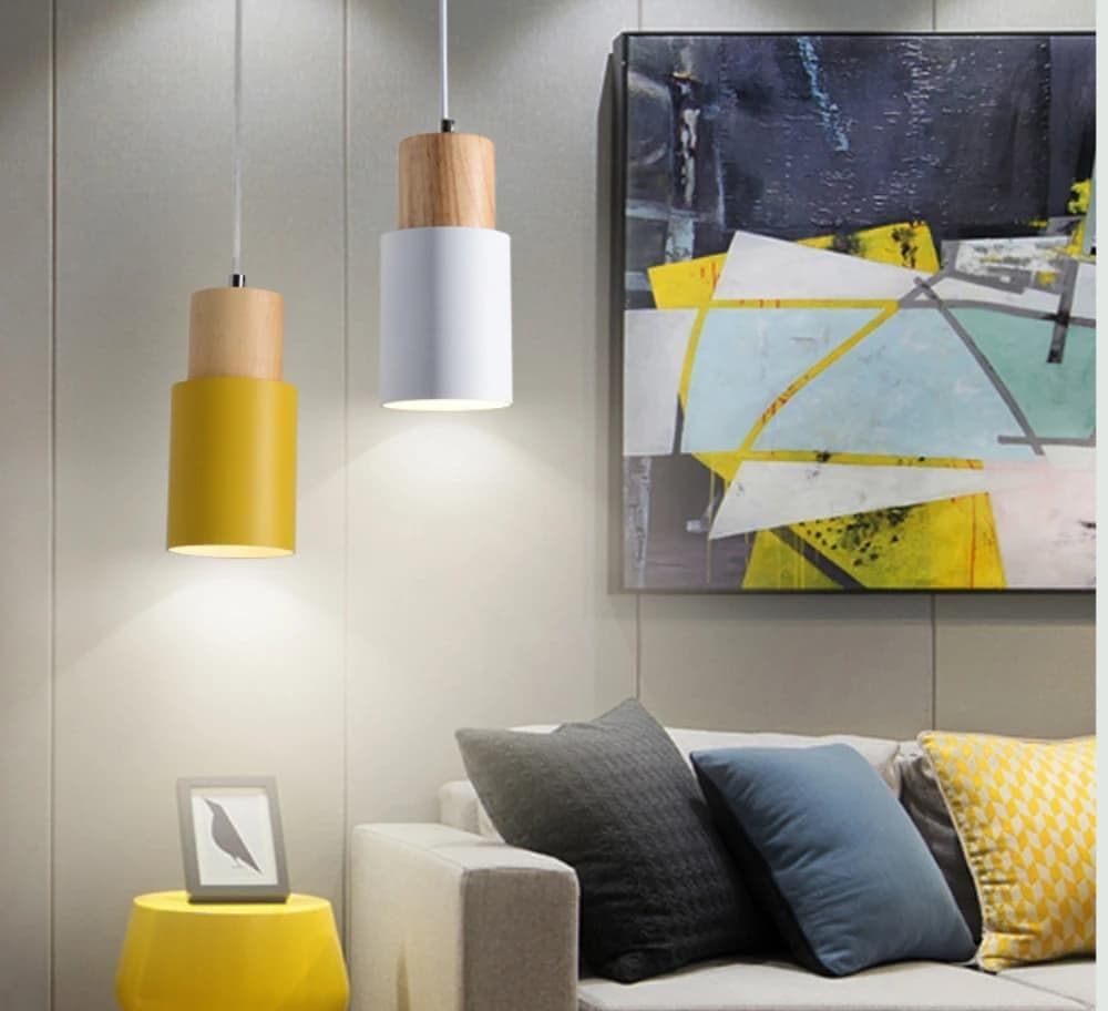 Hanglamp Cilinder IJzer Hout Geborsteld Nikkel E27 Scandinavisch Woonkamer Eetkamer | Sansoti