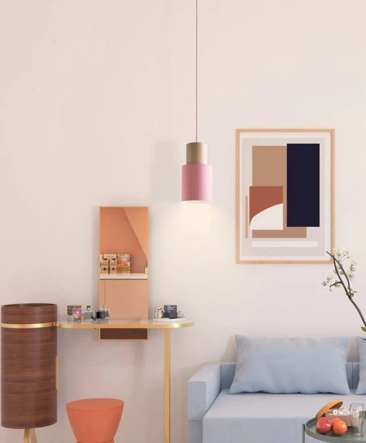 Hanglamp Cilinder IJzer Hout Geborsteld Nikkel E27 Scandinavisch Woonkamer Eetkamer | Sansoti