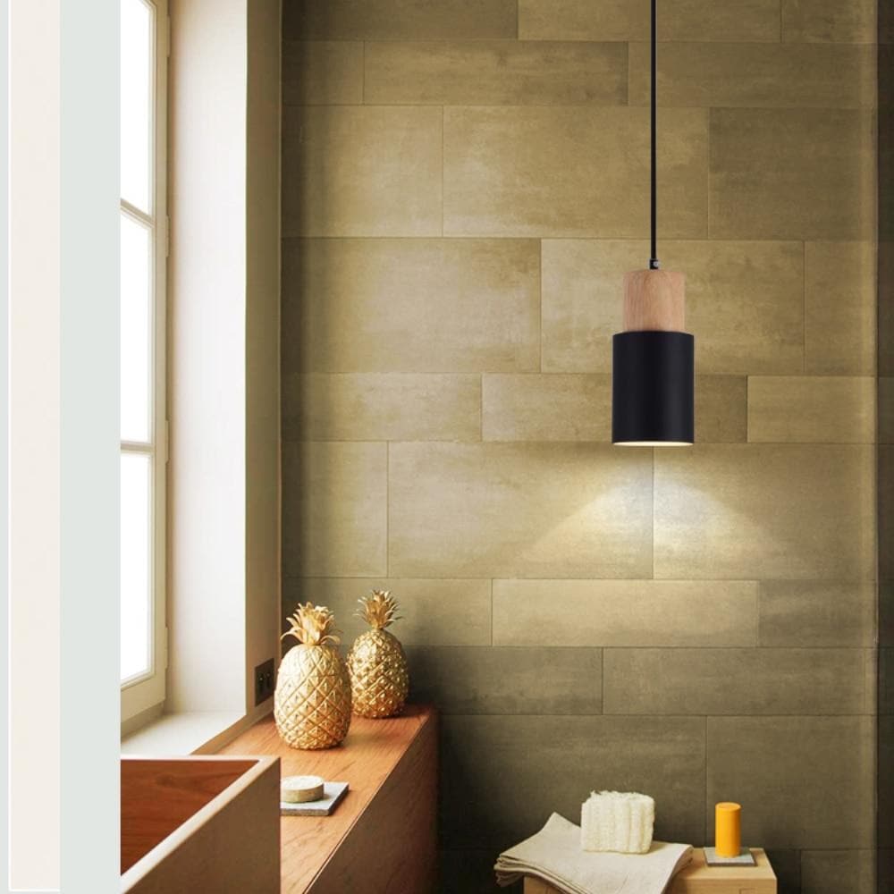 Hanglamp Cilinder IJzer Hout Geborsteld Nikkel E27 Scandinavisch Woonkamer Eetkamer | Sansoti