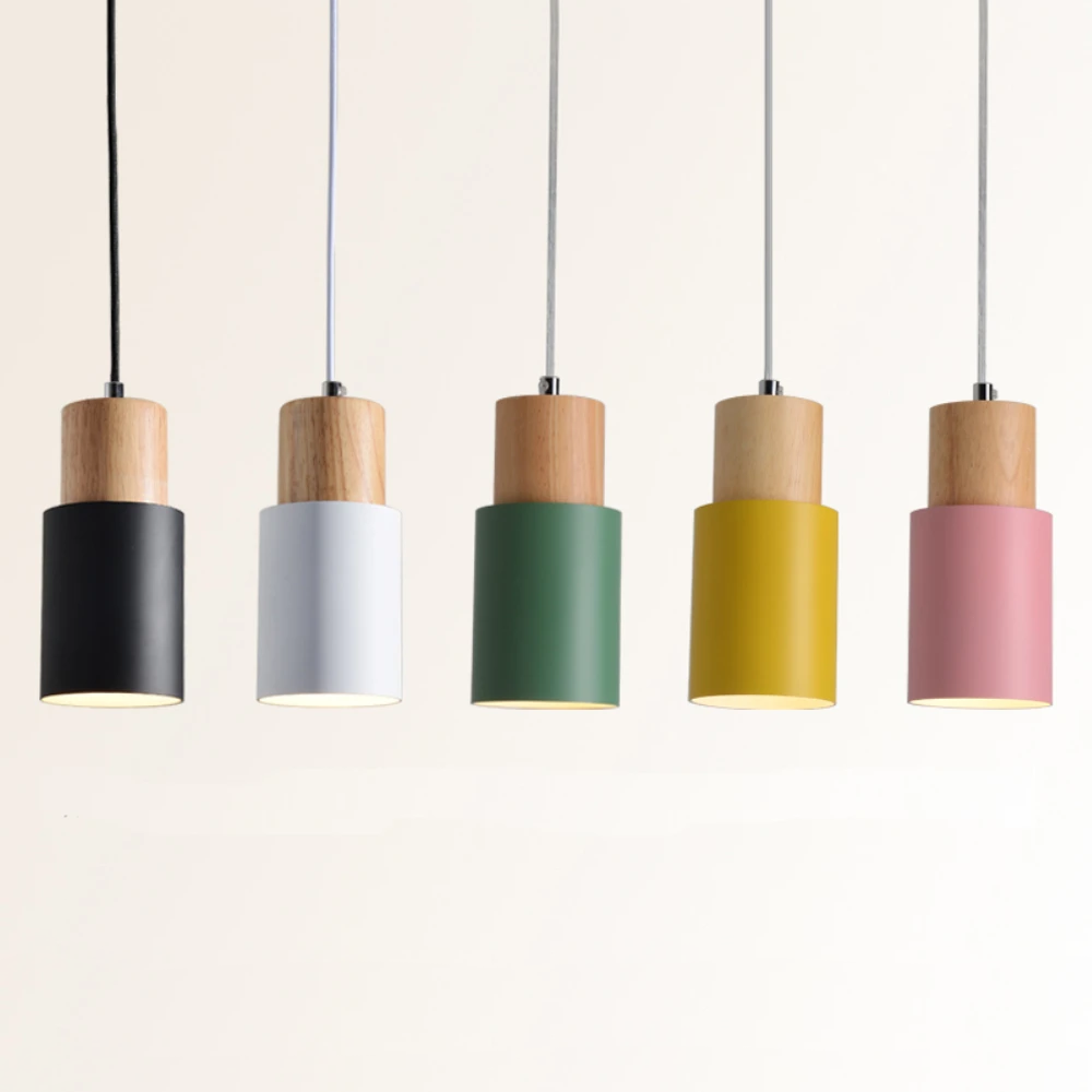 Hanglamp Cilinder IJzer Hout Geborsteld Nikkel E27 Scandinavisch Woonkamer Eetkamer | Sansoti