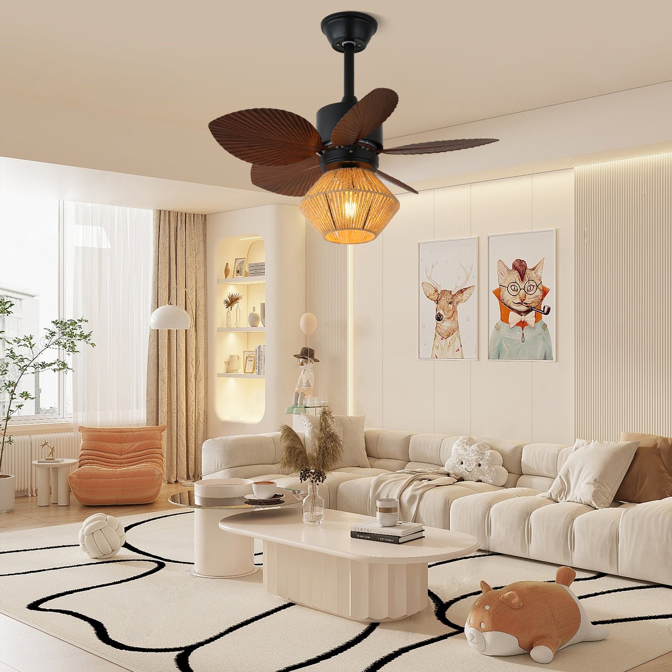 Plafondventilator met Verlichting Natuurlijk Rotan Tropisch Design Ø76cm | Sansoti