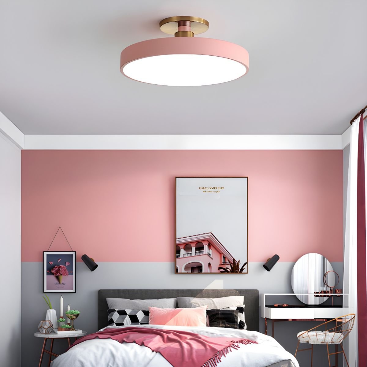 Isla Plafondlamp — Ronde Flush-Mount LED Plafonnière met Zwart Metalen Armatuur en Witte Diffuser | Ideaal voor Eetkamers, Kantoren en Moderne Interieurs | Verkrijgbaar in Zes Kleuren | Sansoti