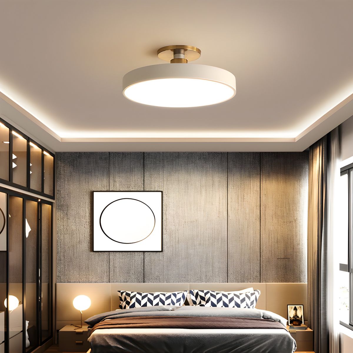 Isla Plafondlamp — Ronde Flush-Mount LED Plafonnière met Zwart Metalen Armatuur en Witte Diffuser | Ideaal voor Eetkamers, Kantoren en Moderne Interieurs | Verkrijgbaar in Zes Kleuren | Sansoti