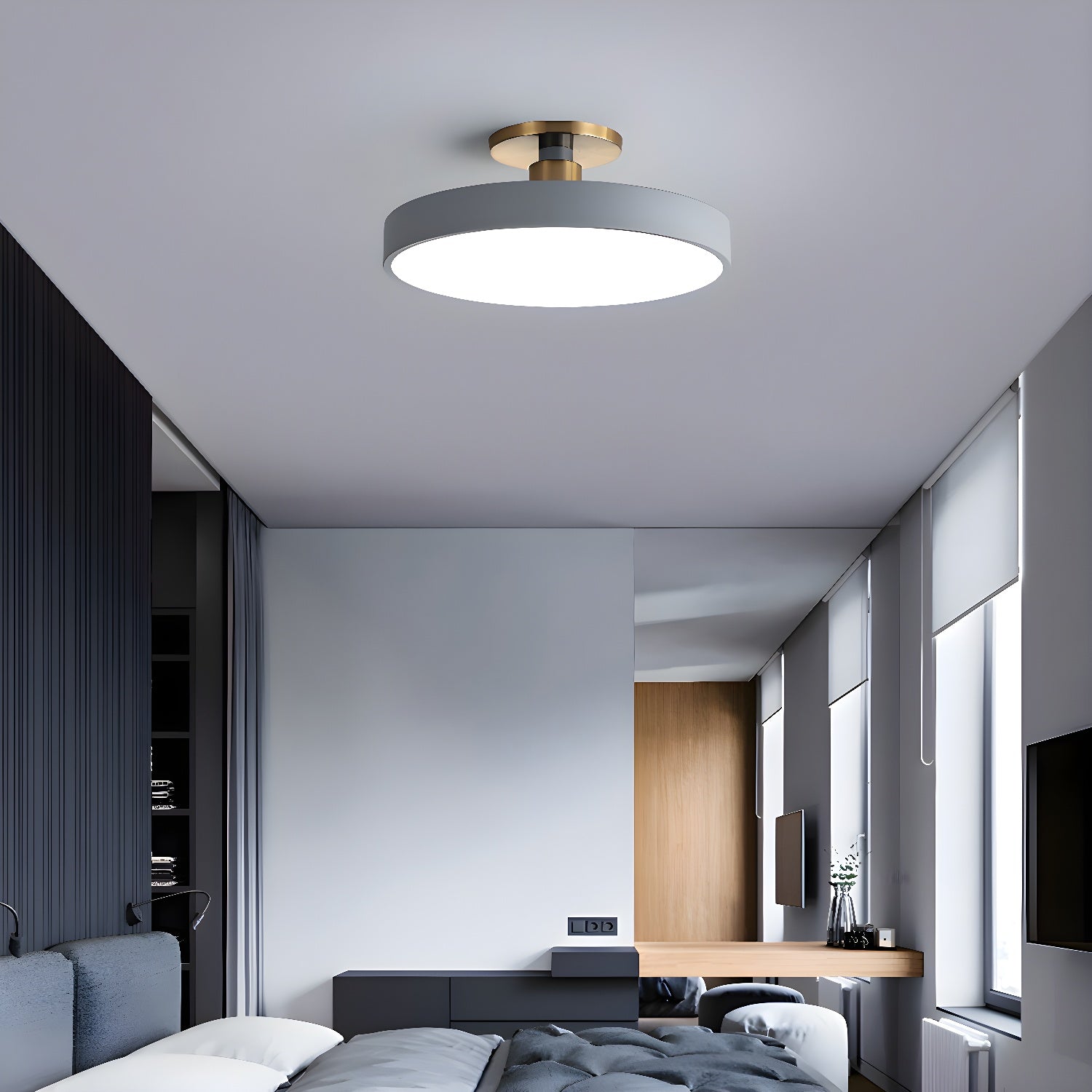 Isla Plafondlamp — Ronde Flush-Mount LED Plafonnière met Zwart Metalen Armatuur en Witte Diffuser | Ideaal voor Eetkamers, Kantoren en Moderne Interieurs | Verkrijgbaar in Zes Kleuren | Sansoti