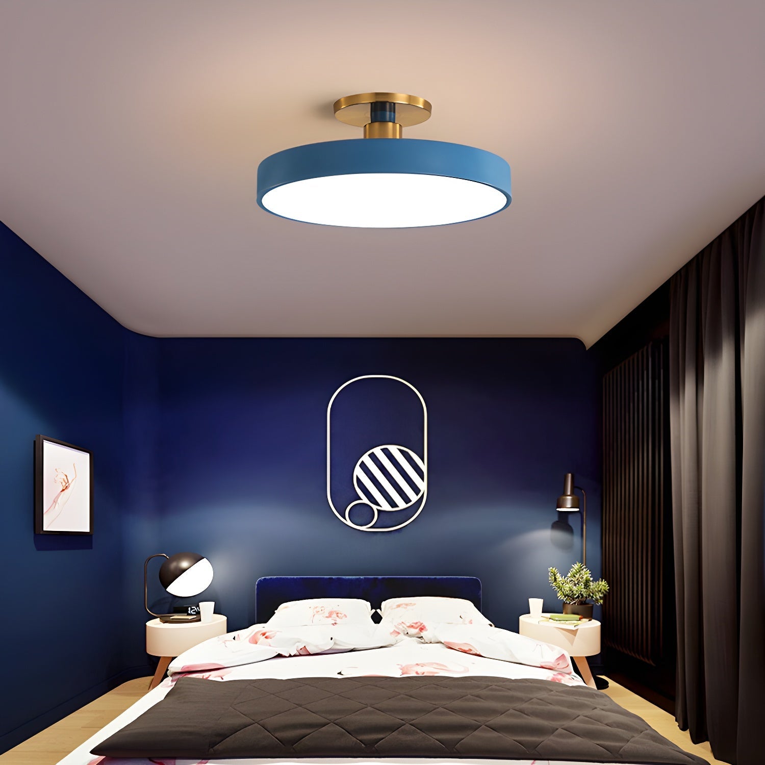 Isla Plafondlamp — Ronde Flush-Mount LED Plafonnière met Zwart Metalen Armatuur en Witte Diffuser | Ideaal voor Eetkamers, Kantoren en Moderne Interieurs | Verkrijgbaar in Zes Kleuren | Sansoti