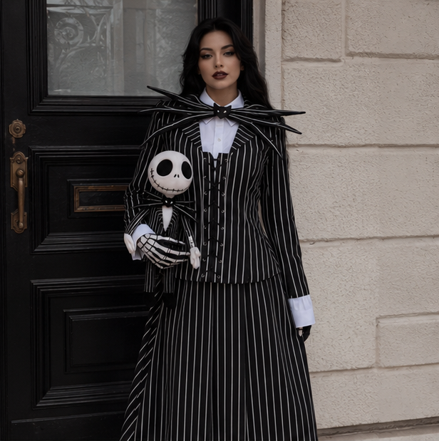 Striped Skeleton Costume with Mask Black-White Halloween Costume Carnival Party Dress-Up Clothing for Children | Sansoti