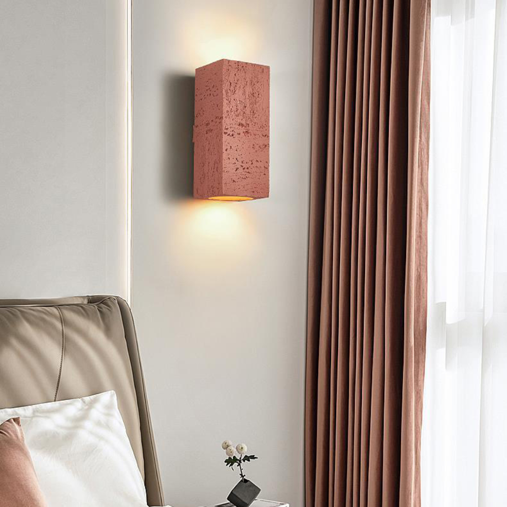 15:24 Japandi Wandlamp Travertijn Look Cement Rechthoek Warm Licht Woonkamer Slaapkamer | Sansoti