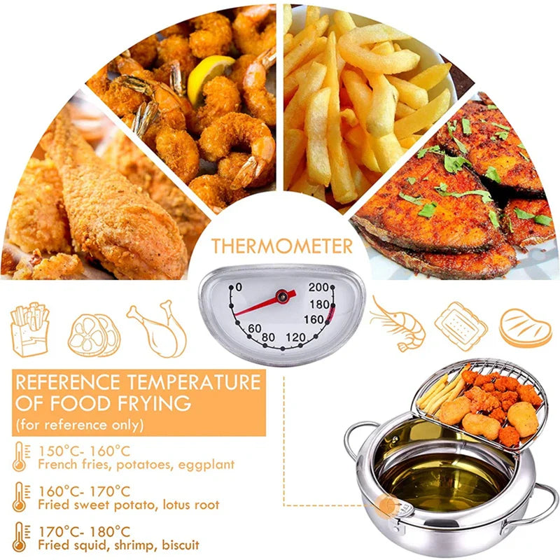 Frituurpan Met Thermometer En Uitlekdeksel RVS Oliepan | Sansoti