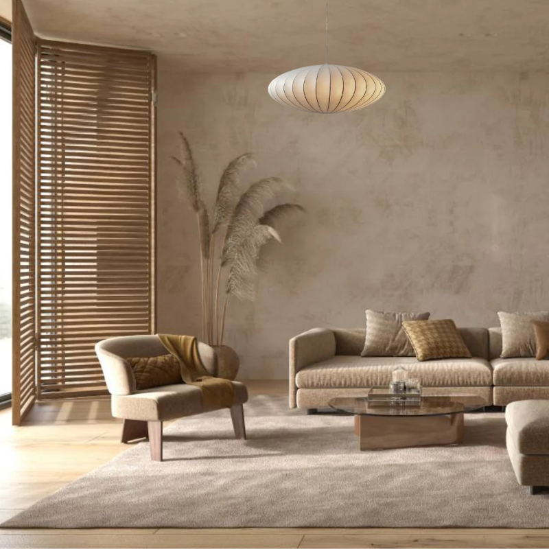 Japandi Hanglamp Zijde Wabi-Sabi Stijl – Minimalistische Kroonluchter met Natuurlijke Uitstraling 30 cm | Sansoti